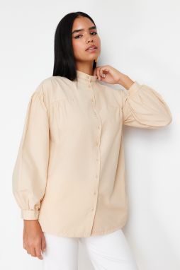 Trendyol Stone Gathering Detailed Cotton Basic Woven Shirt