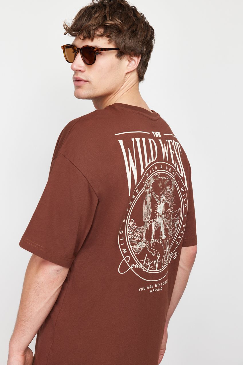Trendyol Brown Oversize/Wide Cut 100% Cotton Back Printed T-Shirt