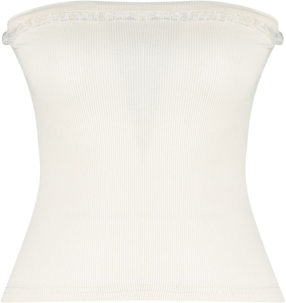 Trendyol Stone Corded Strapless Collar Woven Garnished Body Fitted Cotton Flexible Crop Knitted Blouse