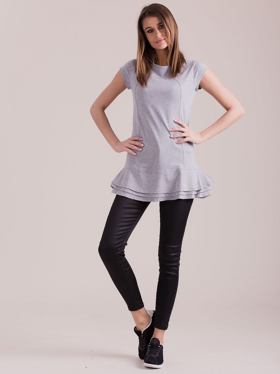 Grey tunic with layered ruffles