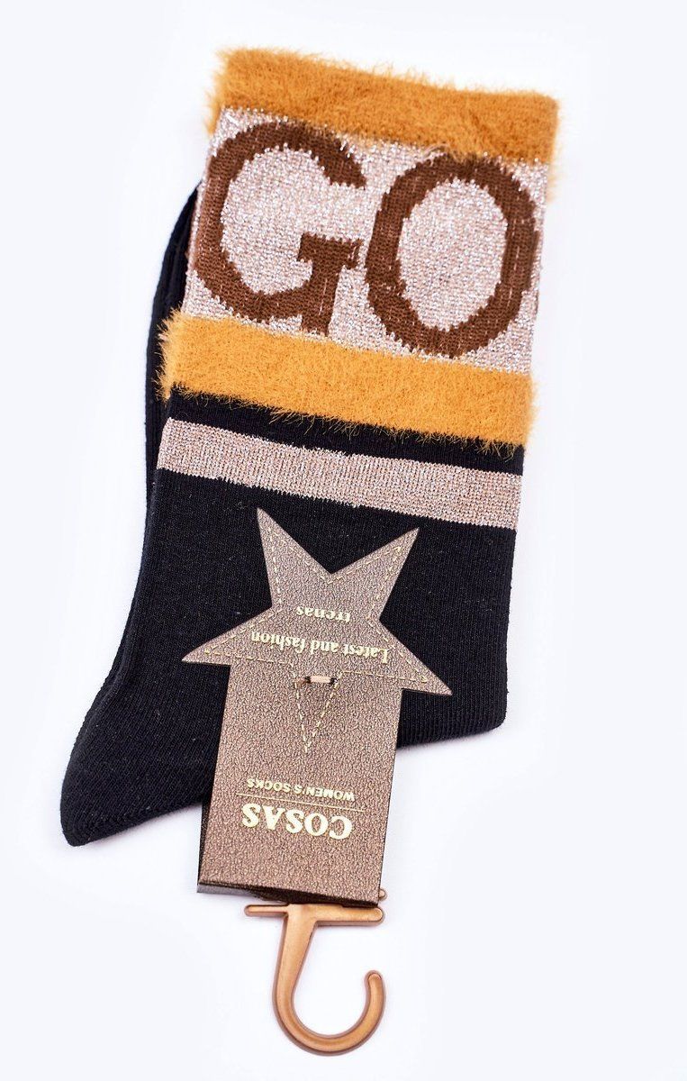 Women's cotton socks GO-GO WITH FUR COSAS BLACK