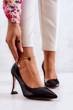 Fashionable leather shoes on stilettos Black Tamira