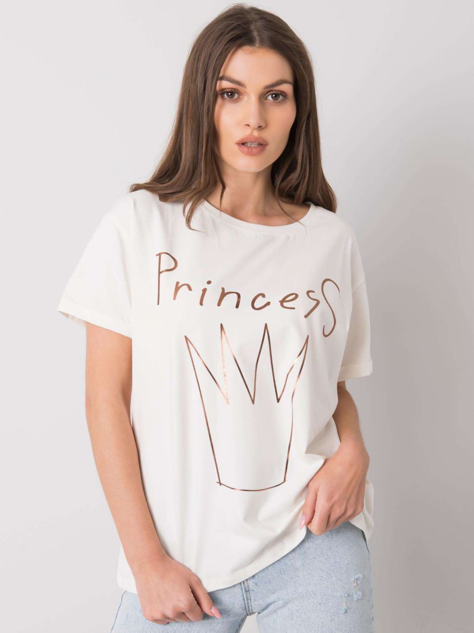 Ecru women's cotton t-shirt with print