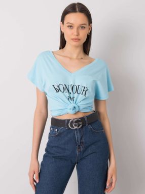 Blue T-shirt with a triangle neckline
