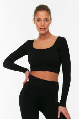 Trendyol čierny bezšvový/bezšvový crop extra pružný pletený športový top/blúzka