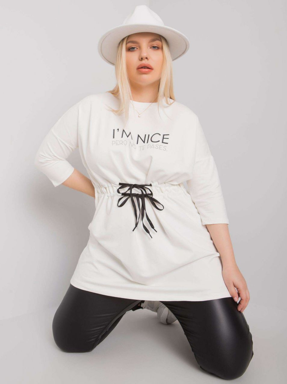 Tunic Ecru plus size with inscription