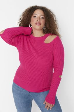 Trendyol Curve Fuchsia vystrihol detailný tenký pletený sveter crewneck