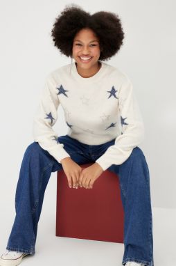Trendyol Ecru Crop Soft Textured Crochet Themed Knitwear Sweater