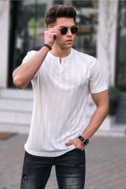 Madmext Men's White Buttoned T-Shirt 5831