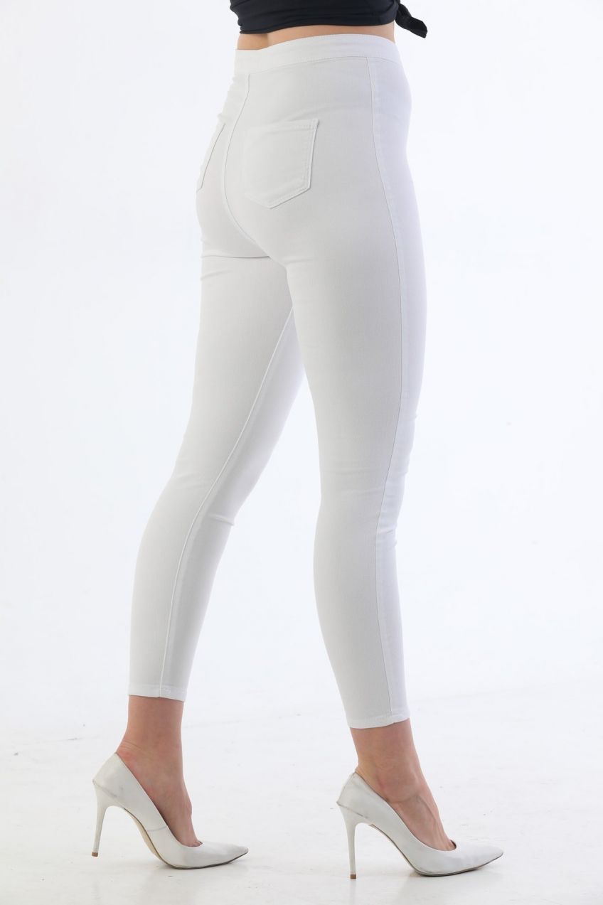 BİKELİFE Plus Size Biele Nohavice s Vysokým Pásom z Lycry a Gabardénu