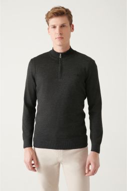 Avva Men's Anthracite High Neck Wool Blended Regular Fit Knitwear Sweater