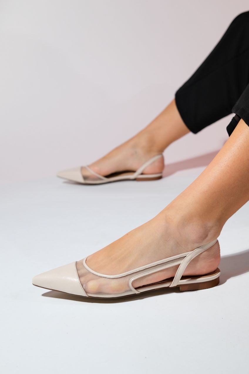 LuviShoes STEPHEN Beige Women's Pointed Toe Flat Sandals