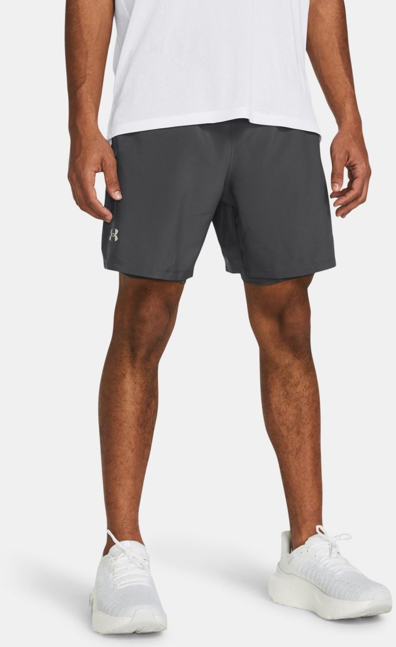Šedé športové kraťasy Under Armour UA LAUNCH 7'' 2-IN-1 SHORTS