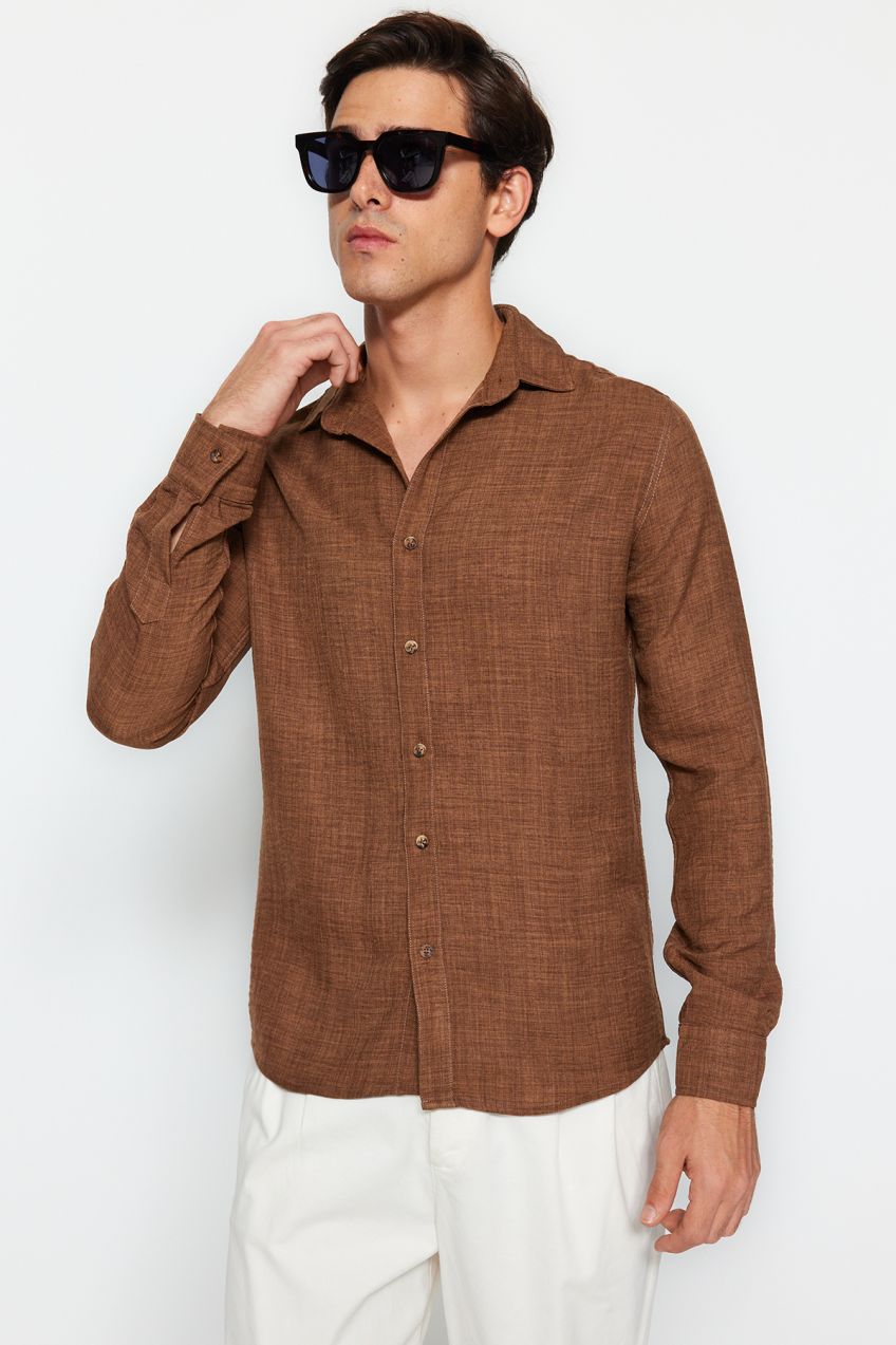 Trendyol Brown Slim Fit Linen Look Shirt