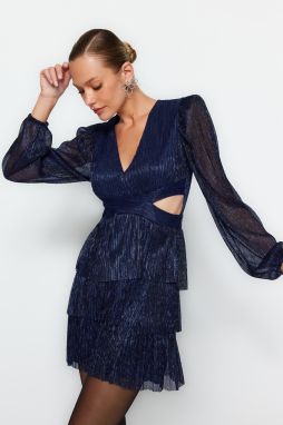 Trendyol Navy Blue Šumivý výrez von/okno detailné večerné šaty