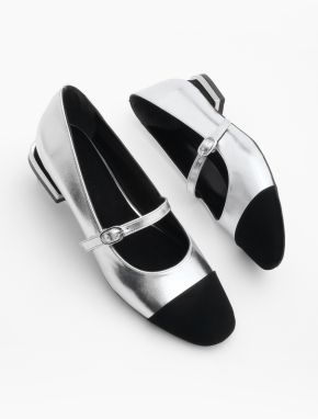 Marjin Women's Helmet Ballerina Shoes Mary Jane Vilan Silver