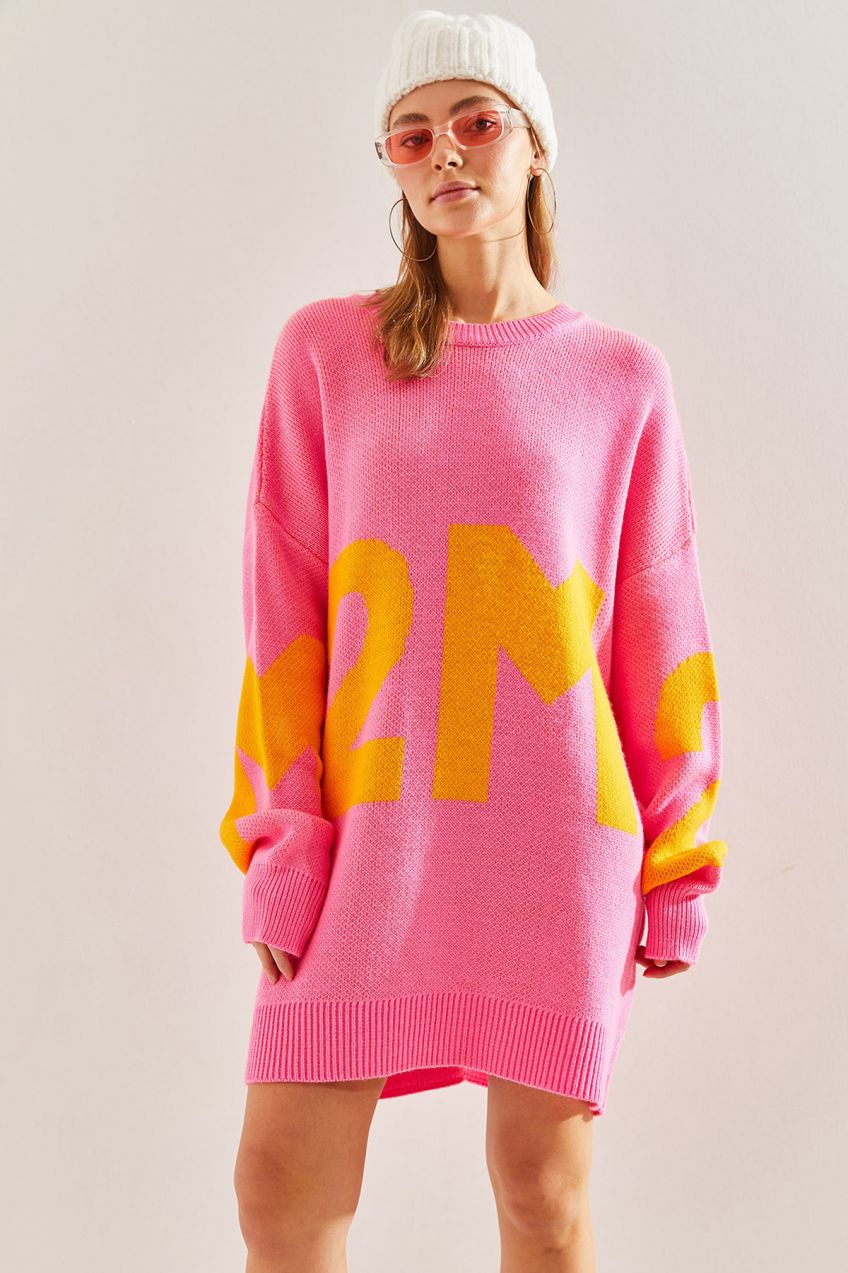 Bianco Lucci Women's 2M Printed Oversize Knitwear Sweater