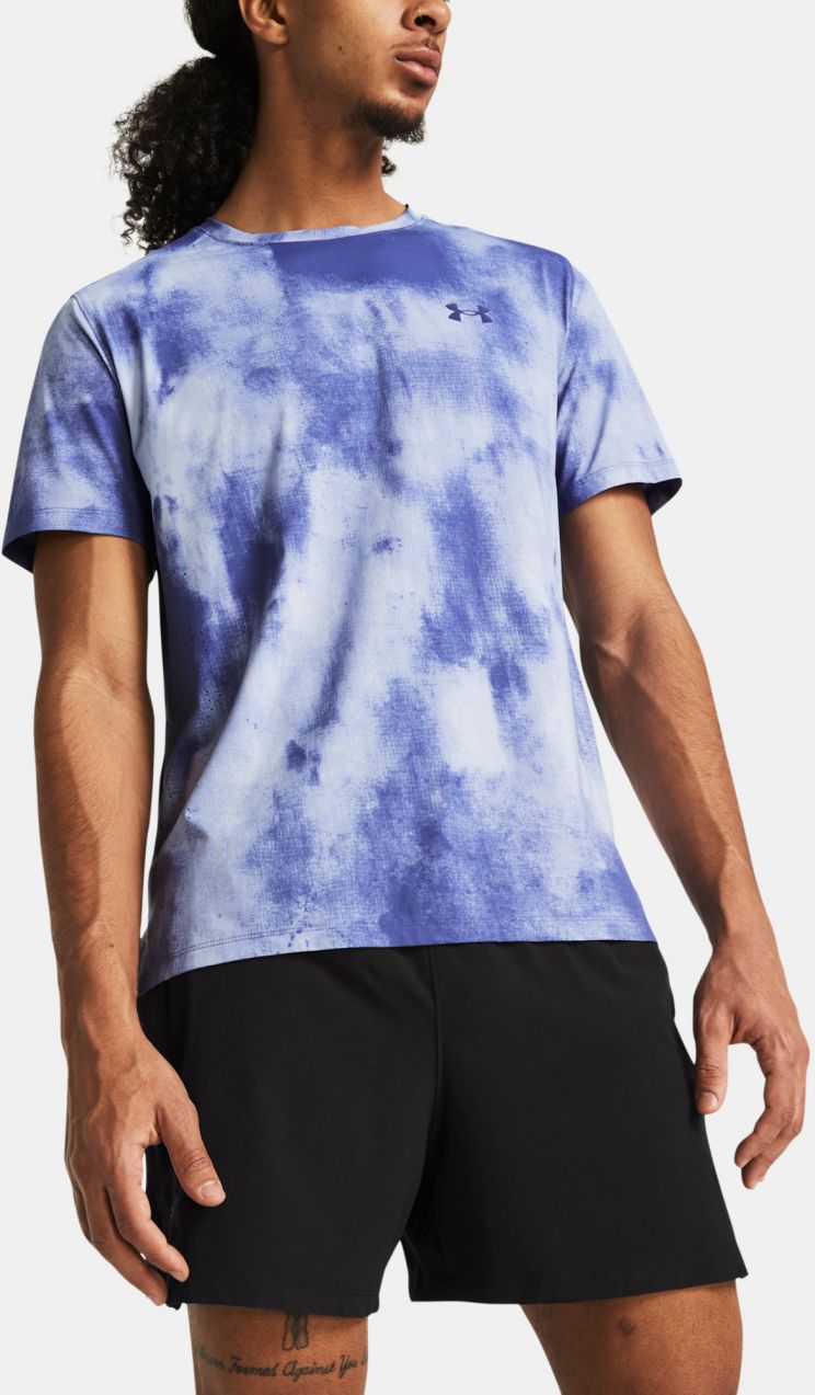 Fialové pánske vzorované tričko Under Armour UA Launch Elite Wash SS
