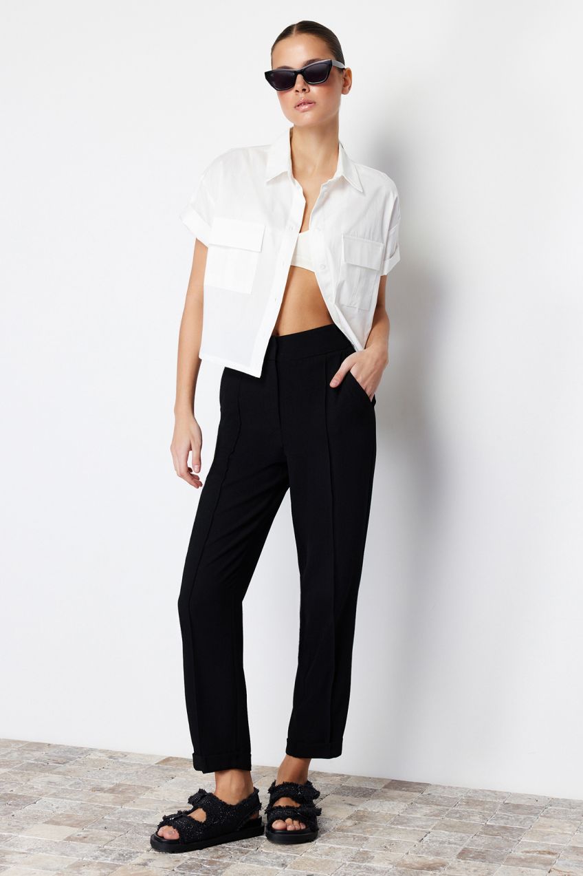 Trendyol Black Cigarette Ribbed Woven Trousers
