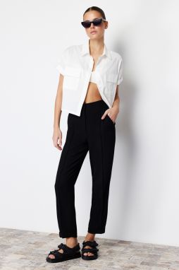 Trendyol Black Cigarette Ribbed Woven Trousers