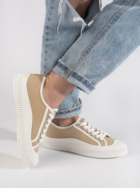 Shelvt Women's dark beige platform sneakers