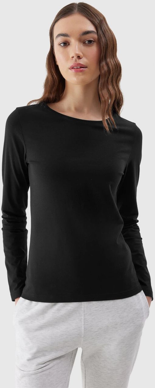 Women's Plain Long Sleeve T-Shirt 4F - Black