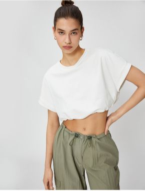 Koton Crop Tričko, Krátke Rukávy s Okrúhlym Výstrihom, Elastický Pás.