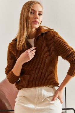 Bianco Lucci Women's Turtleneck Zipper Knitwear Sweater