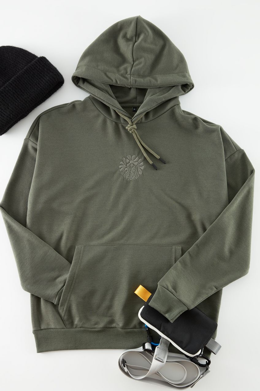 Trendyol Khaki Oversize/Široký Strih Mikina s Kapucňou a Kvetinovou Výšivkou
