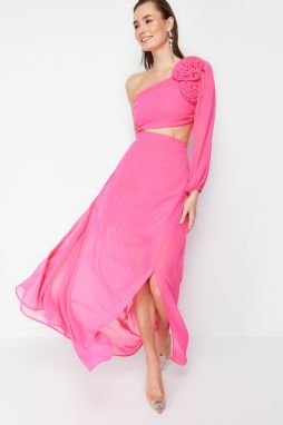 Trendyol Fuchsia A-Line Lined Window/Cut Out Detailed Gradient Woven Chiffon Evening Dress