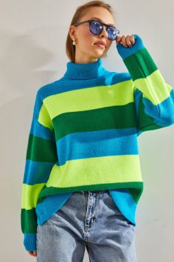 Bianco Lucci Women's Turtleneck Paneled Knitwear Sweater