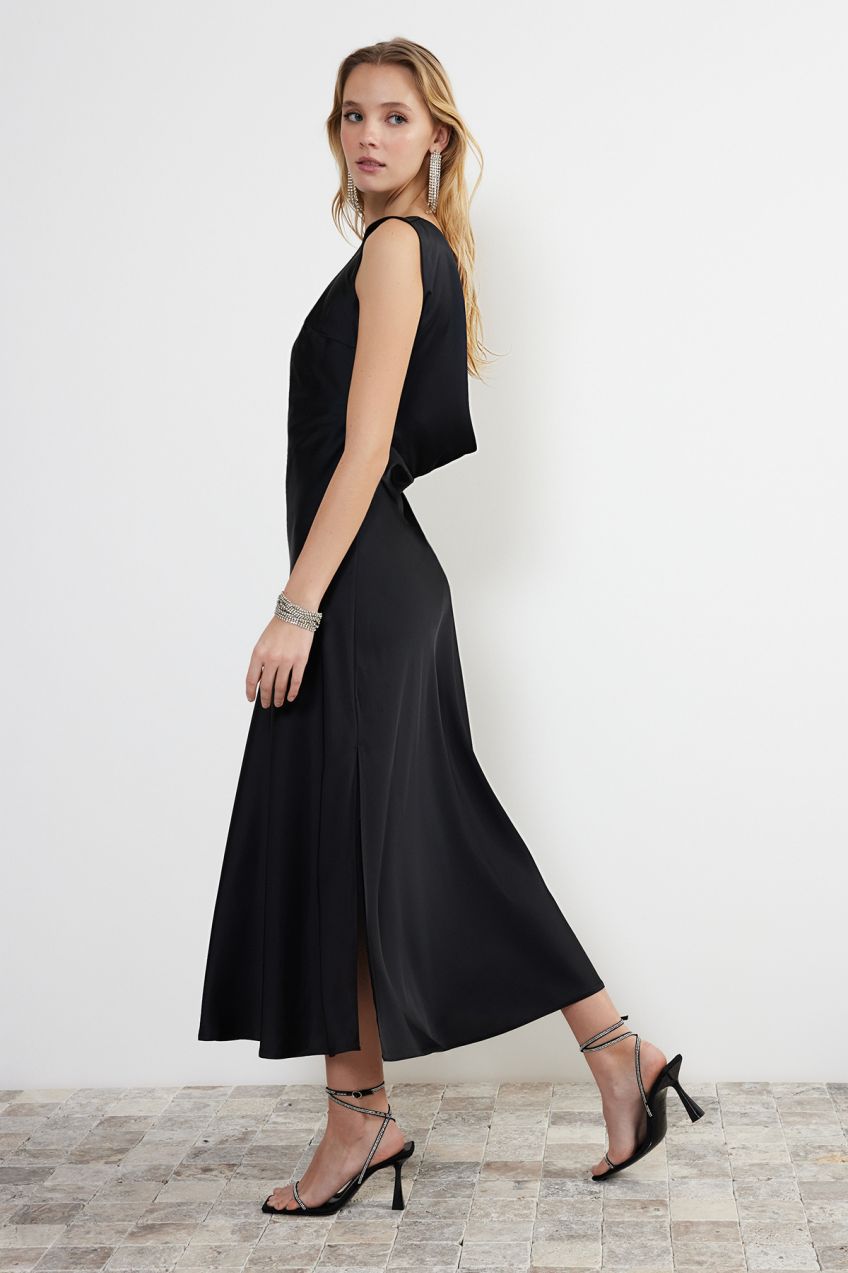Trendyol Black Back Woven Satin Dress