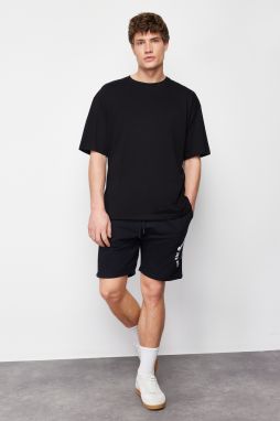 Trendyol Black Regular Cut Fluffy Text Printed Shorts