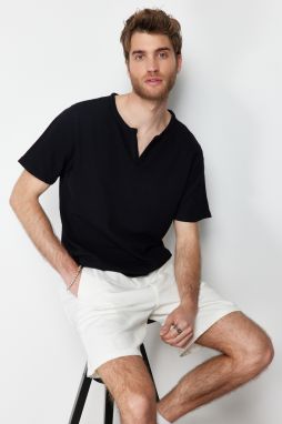 Trendyol Black Regular/Normal Cut Textured Apparel Collar 100% Cotton T-Shirt