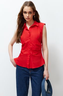 Trendyol Red Pleated Fitted Woven Shirt