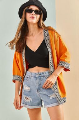 Bianco Lucci Dámske pruhované vzorované kimono