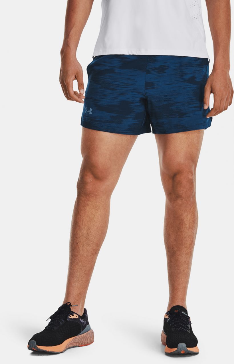 Modré pánske športové kraťasy Under Armour UA LAUNCH 5'' PRINTED SHORT