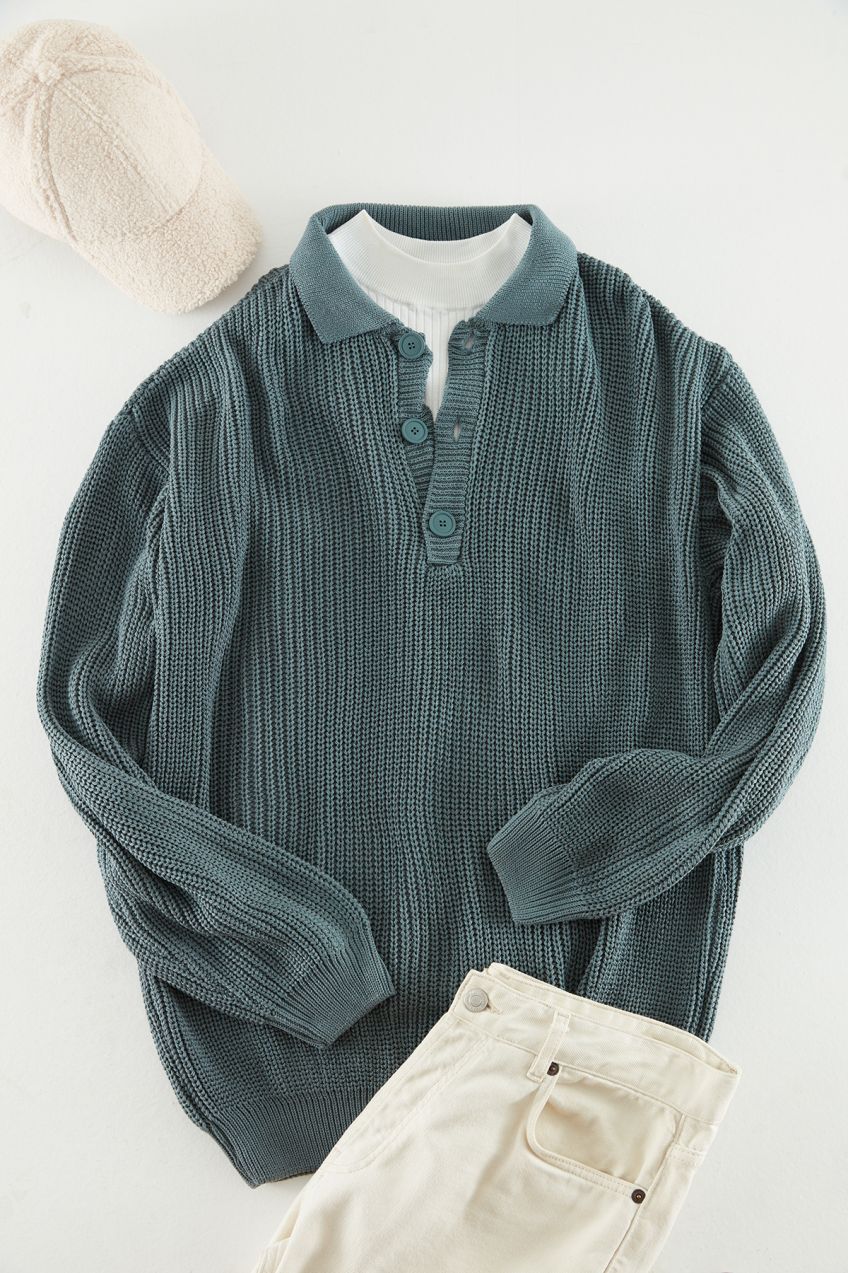 Trendyol Unisex Oil Oversize Fit Wide fit Polo Collar Anti-Pilling Basic Knitwear Sweater