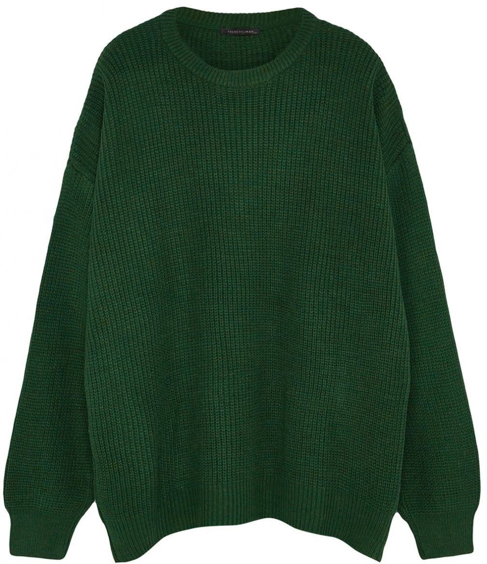 Trendyol Khaki Plus Size Pánsky Oversize Fit Široký strih Okrúhly výstrih Základný Pletený Sveter