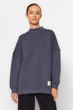 Trendyol Anthracite Oversize Knitted Polar Fleece Inside Furry Sweatshirt