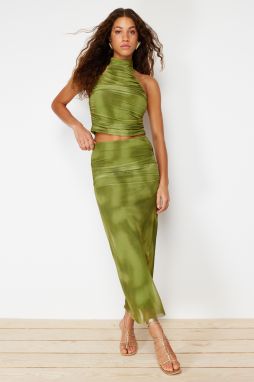 Trendyol Green Draped Maxi Tulle Stretchy Knitted Skirt