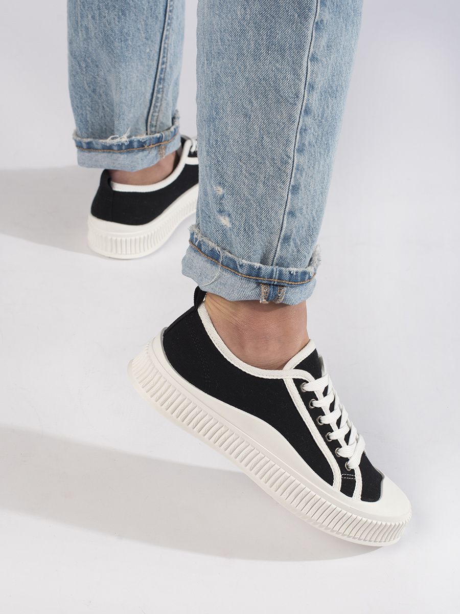 Shelvt Women's black platform sneakers