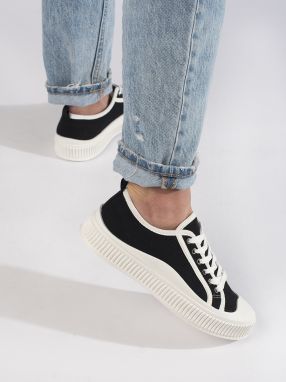 Shelvt Women's black platform sneakers
