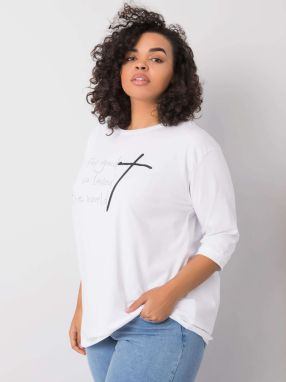 White blouse with a rhinestone inscription