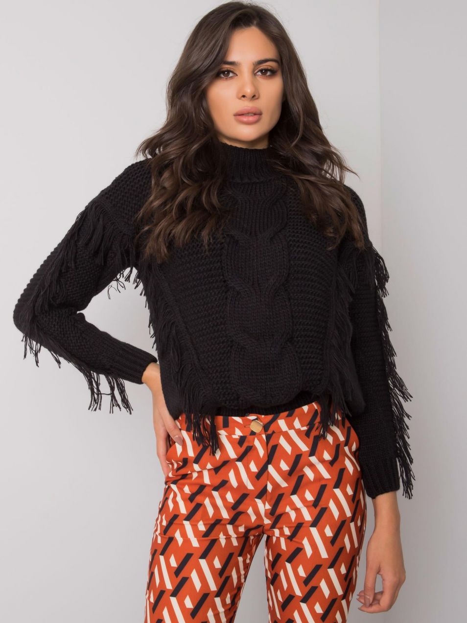 RUE PARIS Black turtleneck with fringe