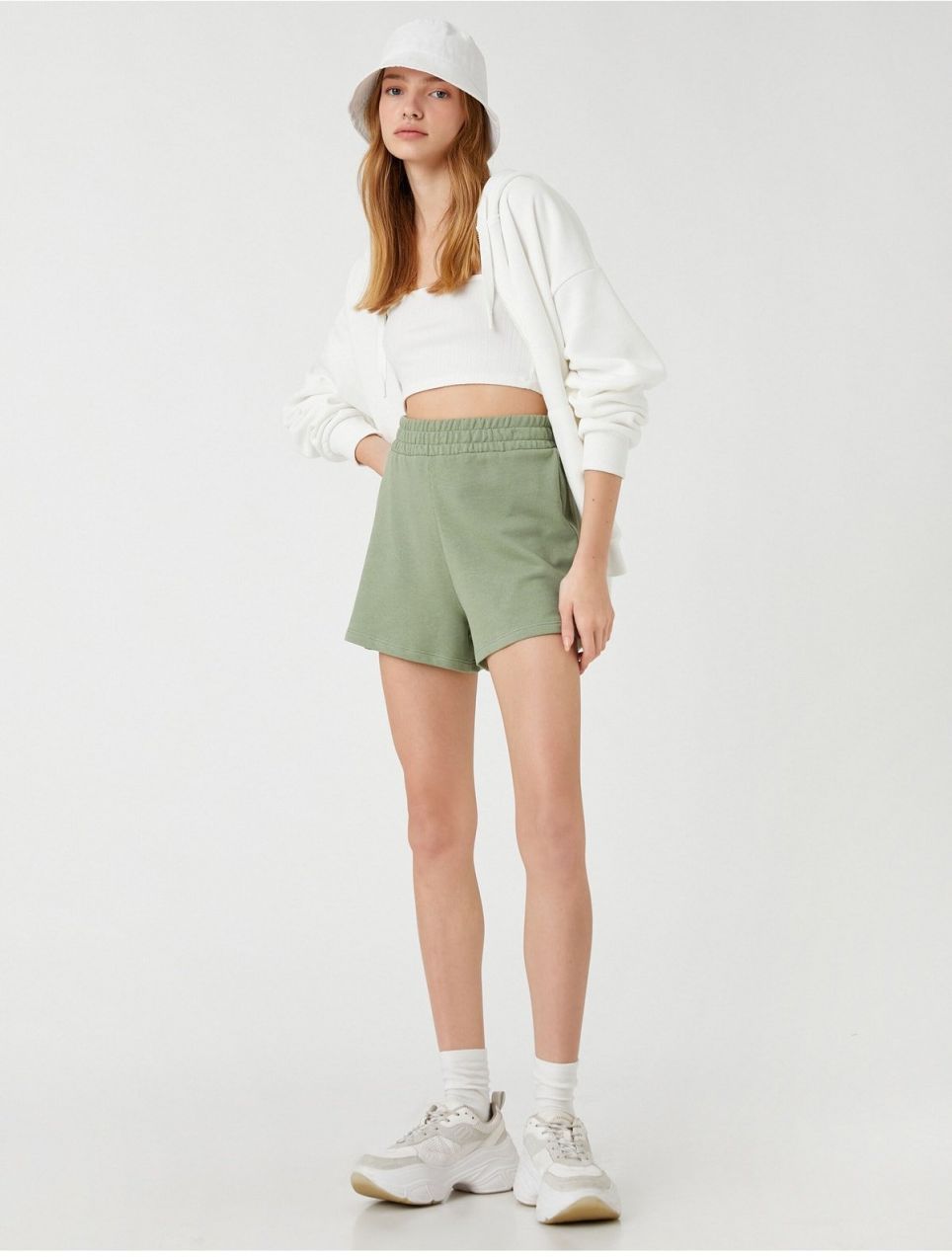 Koton Relaxed-Cut Shorts. The waist is thick, elasticized.