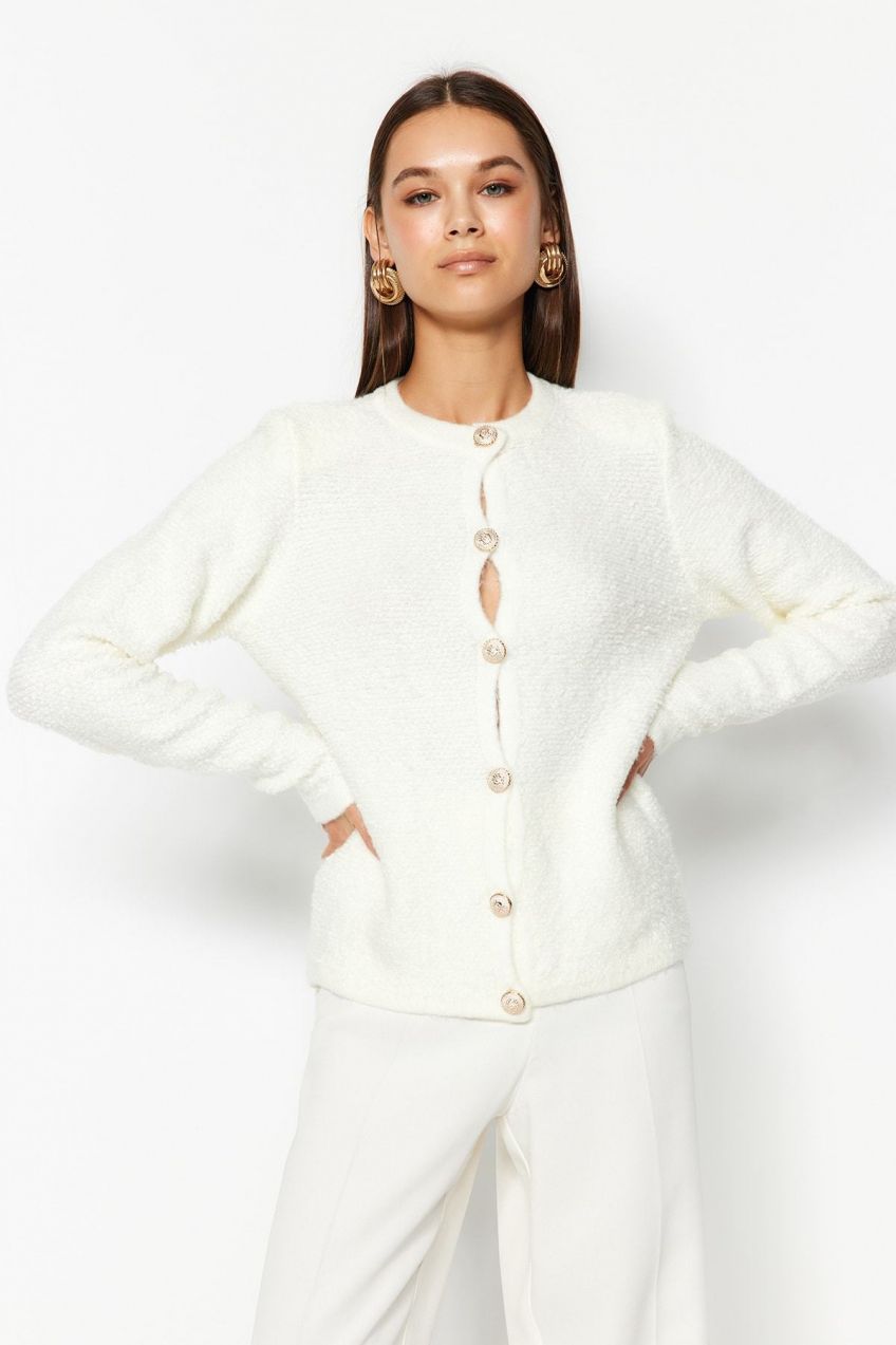Trendyol Ecru s jemnou textúrou, Tricot Cardigan s doplnkami