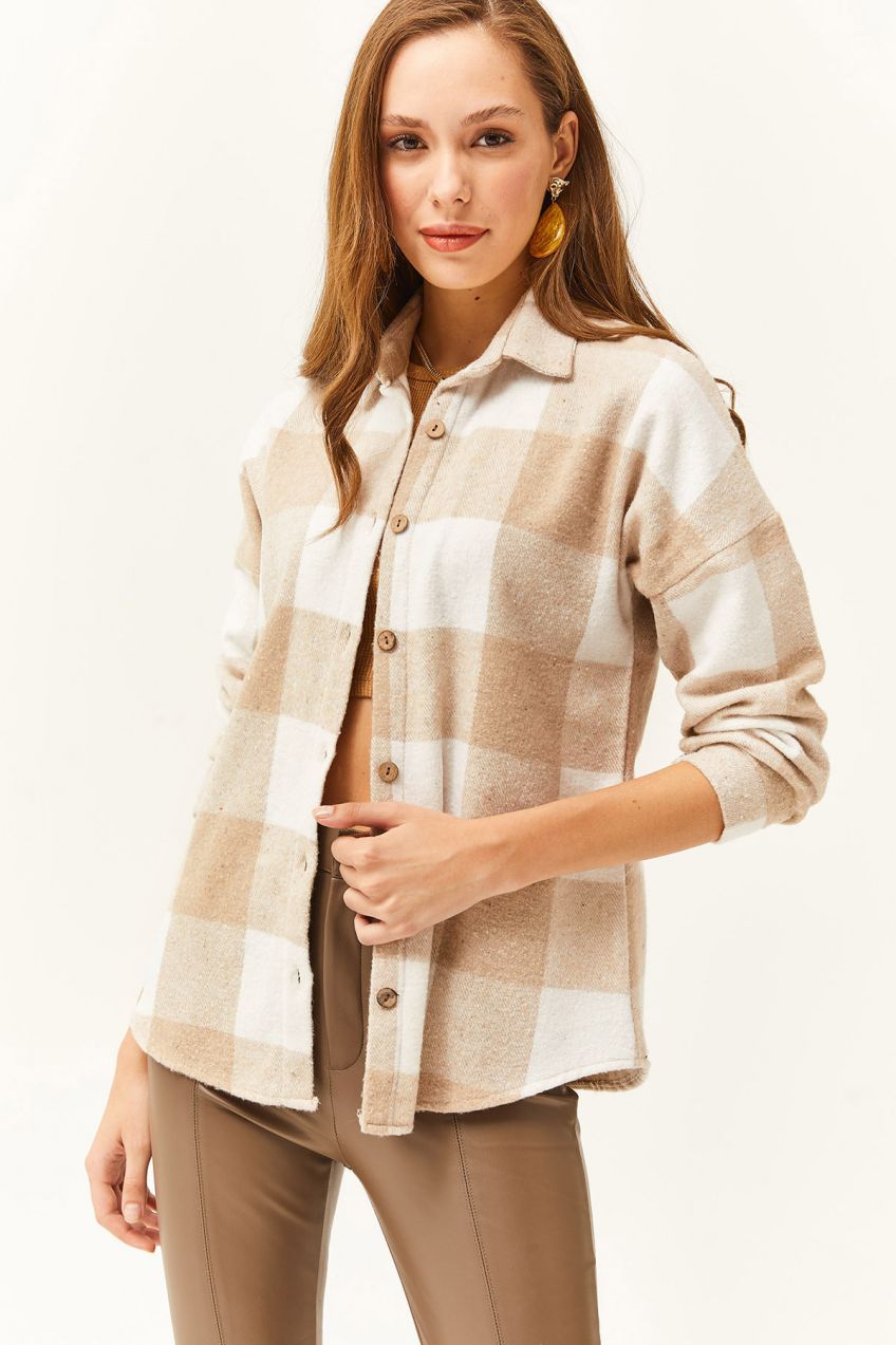 Olalook Women's Stone Plaid Lumberjack Shirt