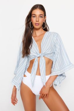 Trendyol Striped Crop Woven Tie-Up Blouse