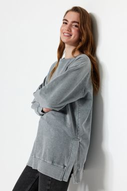 Trendyol Gray Washed Oversize Knitted Sweatshirt